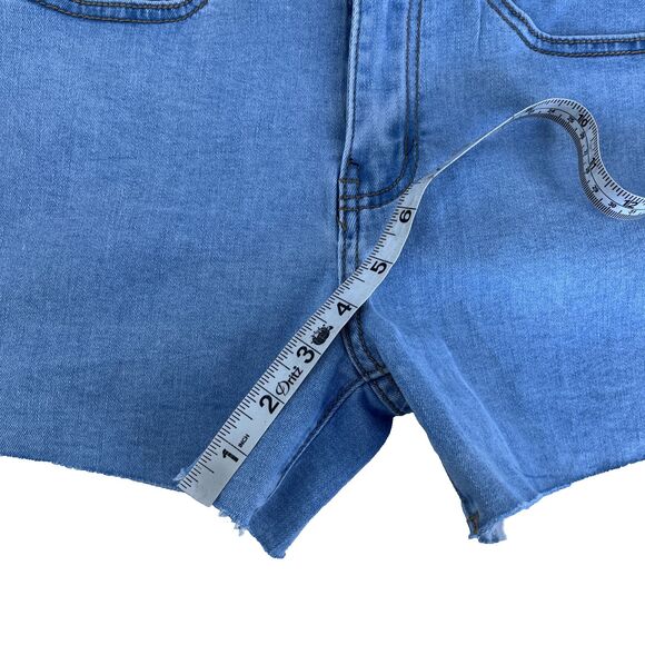 New Women’s Bebe Denim Shorts Stone Embroidered Sz 2 (26) NWT Light Wash Raw Hem - Picture 7 of 9